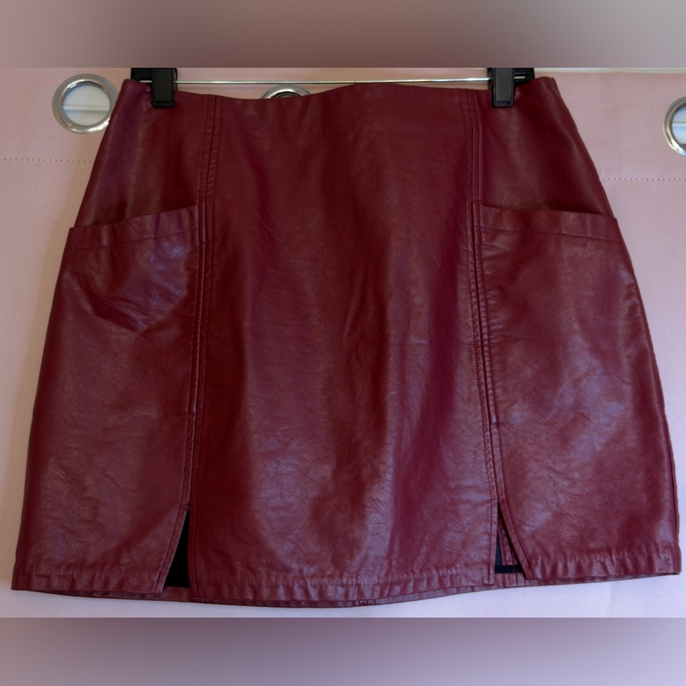 MINKPINK Deep Red Faux Leather Mini Skirt